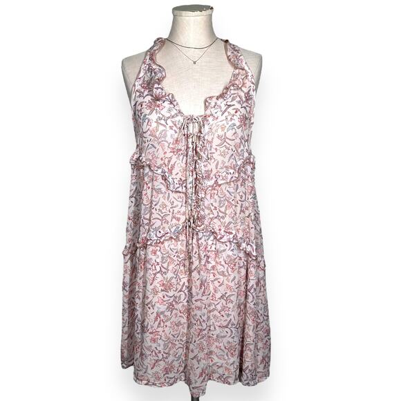 IRO PARIS Baden Dress Ruffle Trim Floral Mini Dress Lace Up V-Neck Coquette 8 - Picture 3 of 13